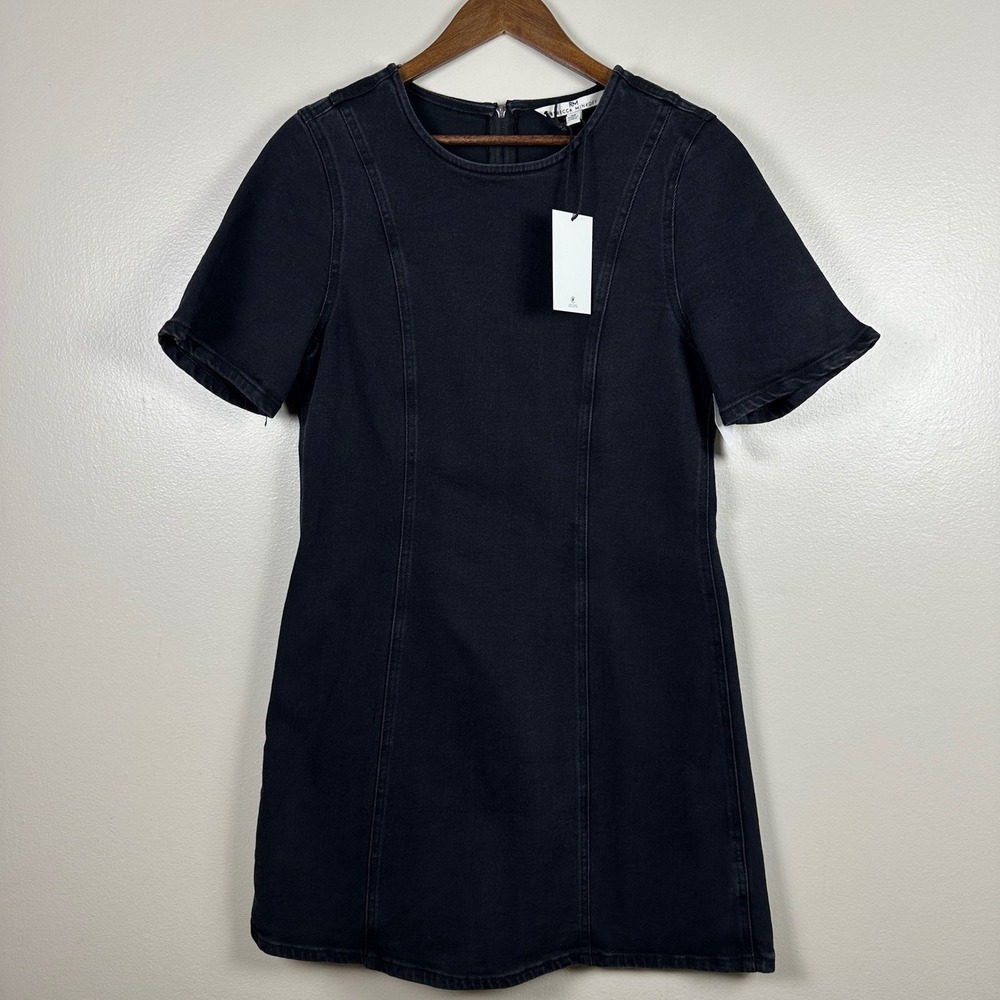 Rebecca Minkoff Women's M Bailey Denim Mini Dress Black Short Sleeve NEW